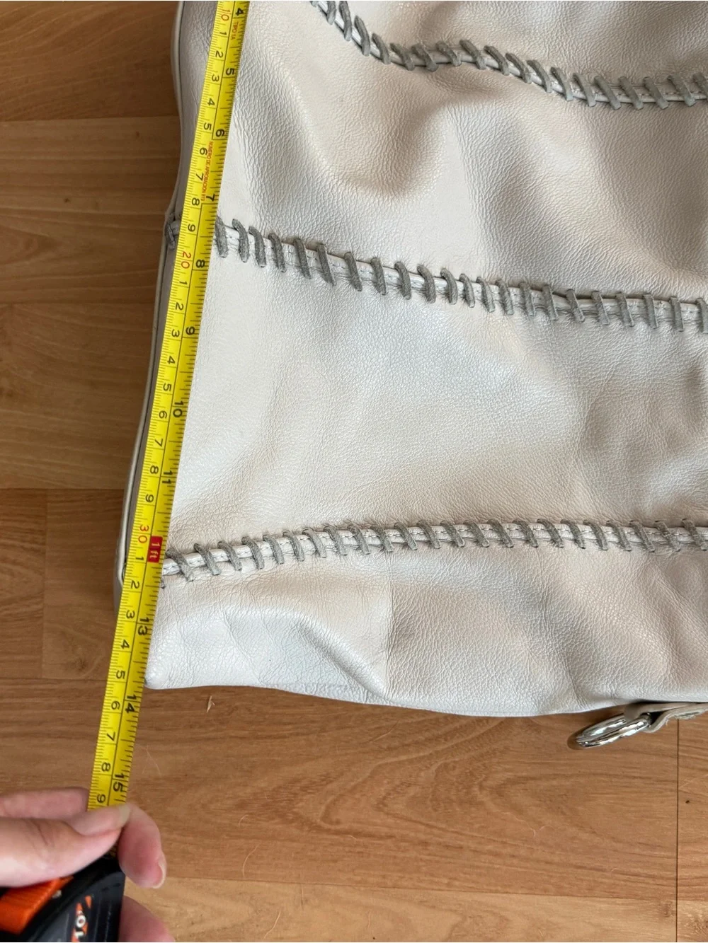 Vintage leather White Stitched Hobo Bag with Tassel